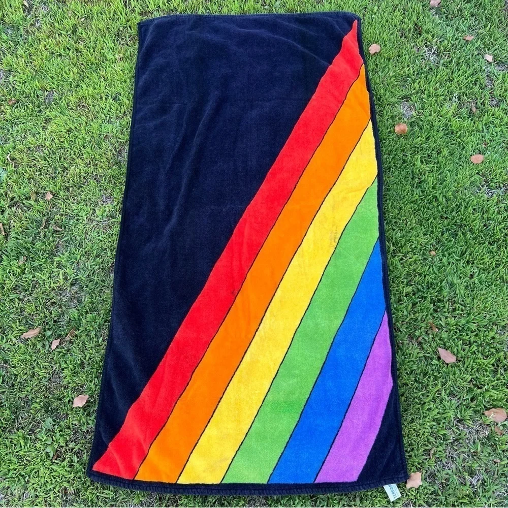 Vintage 80s TerriMondo Retro Rainbow Beach Towel 54 x 28.5 Cotton Israel FLAWS